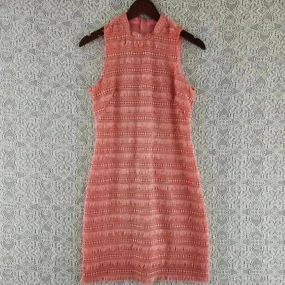 J. Crew High Neck Fringe Orange Mini Shift Dress Size 0 - Picture 1 of 9